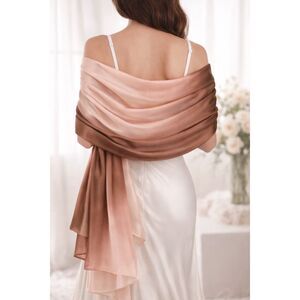 Blush Coral Brown Ombre100% Silk Satin Shawl Dual Tone Luxury Wrap Scarf CoverUp